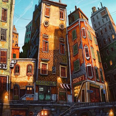 Colorful European Street Scene