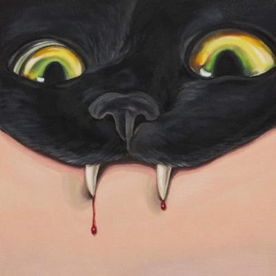 Dark Cat with Bloodied Fangs