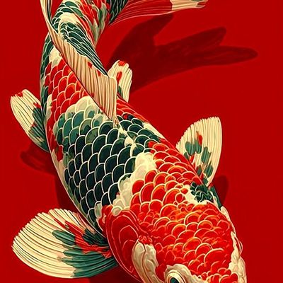 Colorful Koi Fish on Red