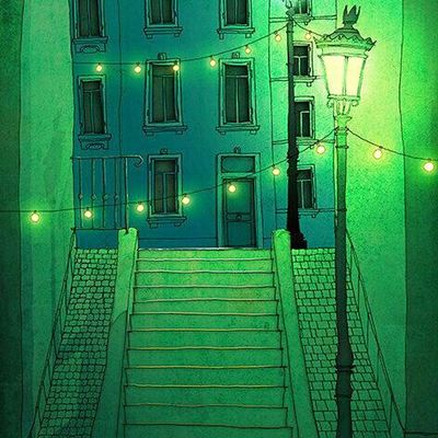 Green-lit Staircase