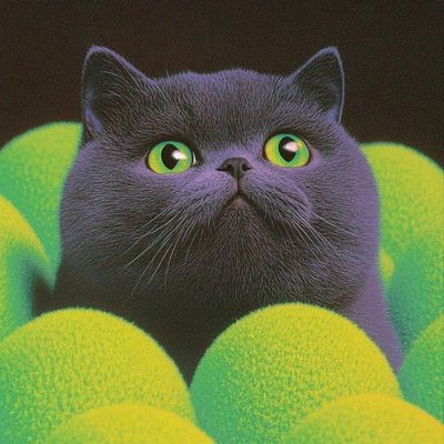 Mysterious Cat Amidst Green Balls
