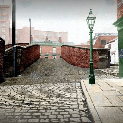 Cobbled Street with Victorian Lamp Post