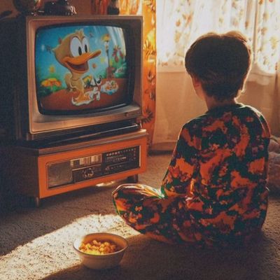 Child Watching Retro TV
