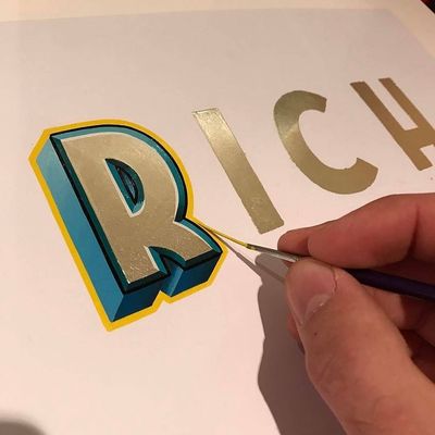 Hand-painting metallic letters