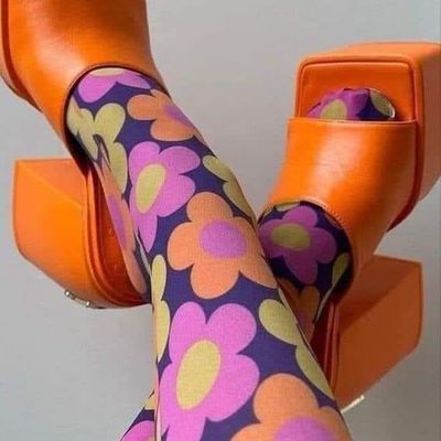 Floral Tights and Orange Heels