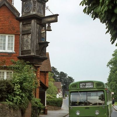 Vintage Green Bus in Tudor Village