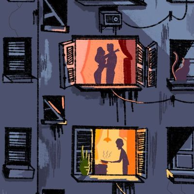 Silhouettes in windows