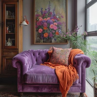Elegant Purple Velvet Chesterfield Sofa