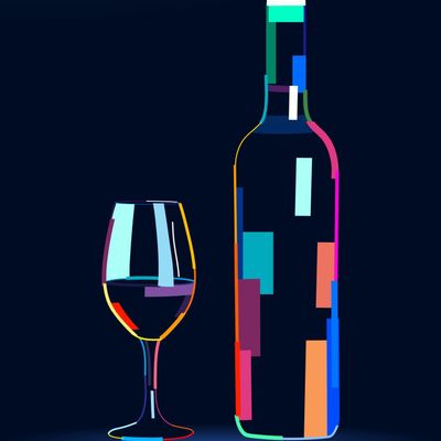 Colorful Wine Bottle and Glass