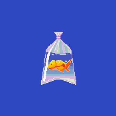 Goldfish in a Plastic Bag goldfish plastic bag pixel art retro blue background