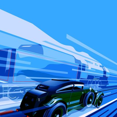 Speeding Vintage Car Illustration