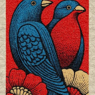Blue Birds on Red Background bird illustration vibrant red blue