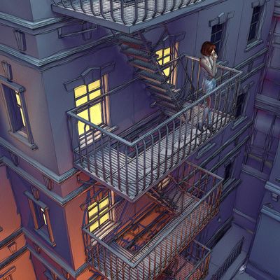 Urban balcony building balcony night city