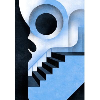 Abstract Staircase within Face Silhouette abstract staircase face silhouette blue