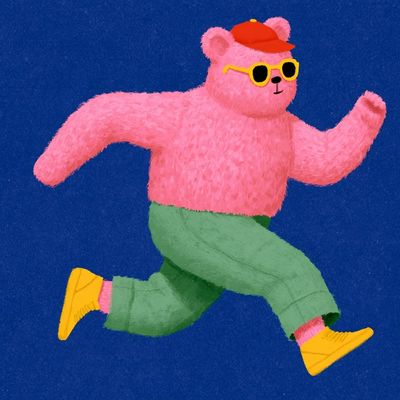 Running Pink Bear bear pink sunglasses running funny