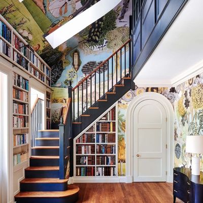 Staircase Library with Mural Ceiling