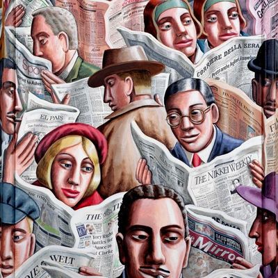 Newsreaders Amidst Papers