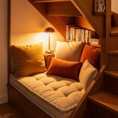 Cozy Reading Nook Under Stairs