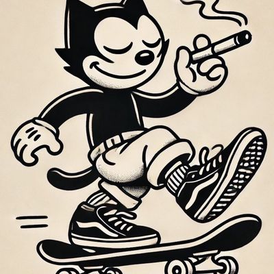 Skateboarding Cat Smoking