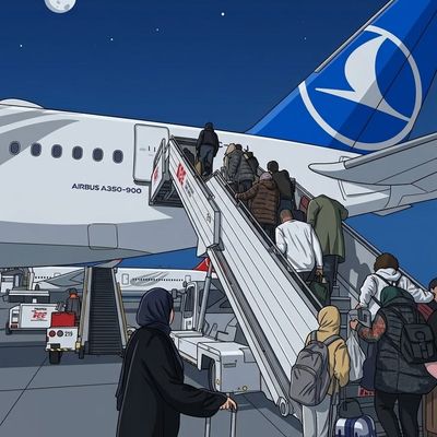 Nighttime boarding scene