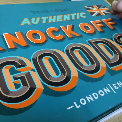 Knock Off Goods London sign bold teal british flag london