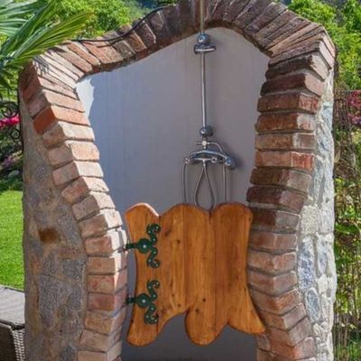 Outdoor Shower with Wooden Bench