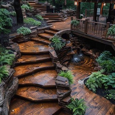 Stunning Natural Stone Staircase with Waterfall
