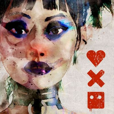 Watercolor Portrait with Hearts watercolor portrait makeup expressive eyes