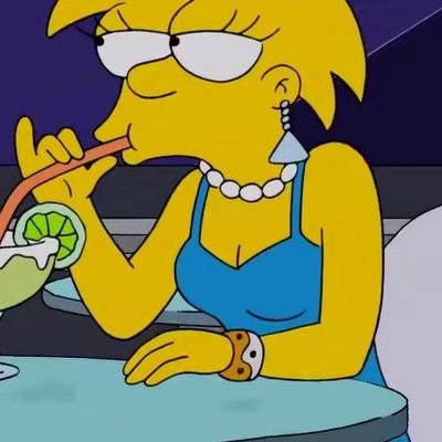 Lisa Simpson drinking a cocktail