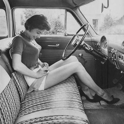 Vintage Car Interior with Woman