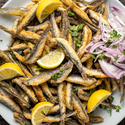 Fried Anchovies with Lemon and Red Onion