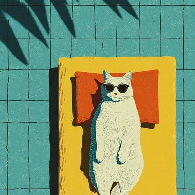 Cat Lounging by Pool