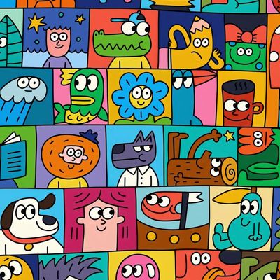 Colorful Cartoon Characters Grid