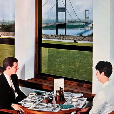 Aust Sevices Dining by the Severn Bridge, Wales/England restaurant bridge scenic view greenery table