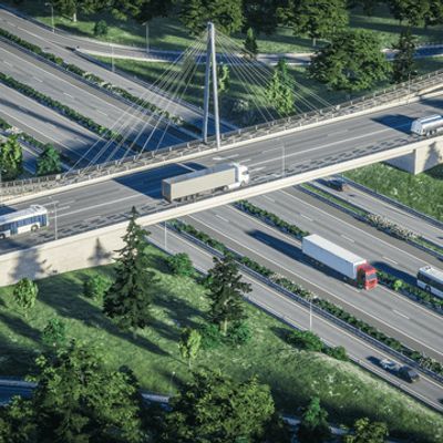 Highway Overpass with Trucks