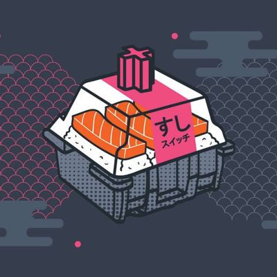 Sushi Switch sushi container illustration dark clouds
