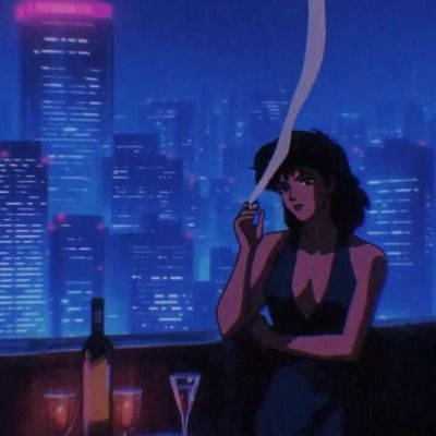 City Night Smoker woman smoking cityscape night neon lights