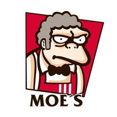Moe's Logo cartoon the simpsons chef bow tie red background