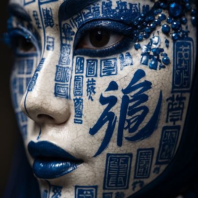 Blue Cracked Ceramic Face