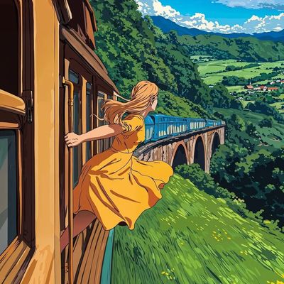 Woman Leaning Out Train Window
