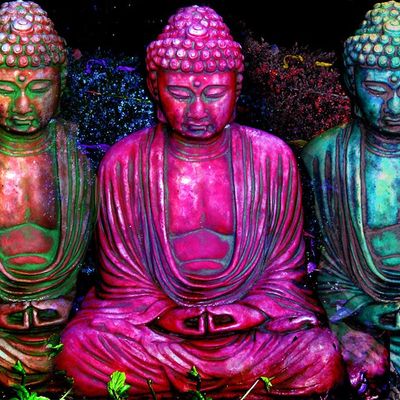 Colorful Buddha Statues buddha statue colorful meditation night sky
