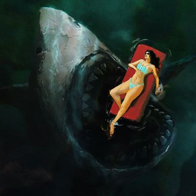 Woman Relaxing on Shark Mouth
