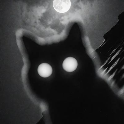 Silhouetted Cat Against Moon cat moon silhouette night dark