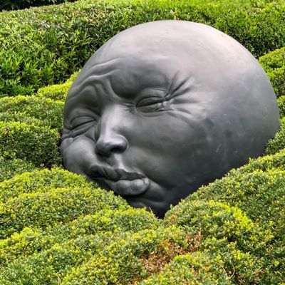 Giant Face Sculpture Amid Greenery