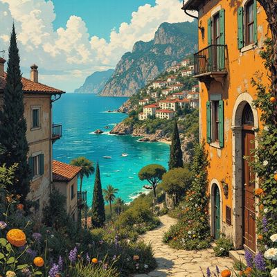 Coastal Village Painting