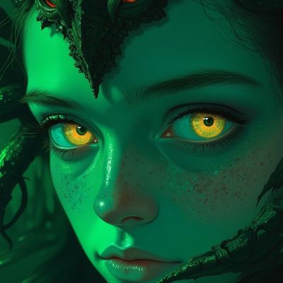 Green-skinned Woman with Glowing Eyes