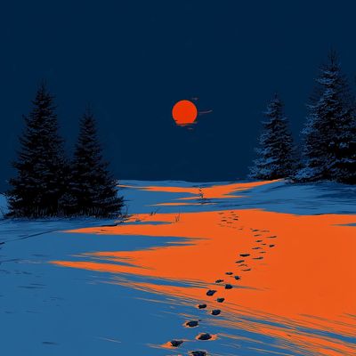 Snowy Path at Sunset