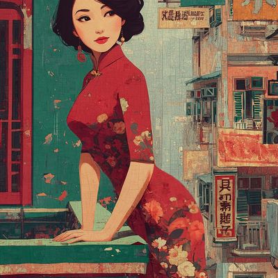 Vintage Red Dress Woman