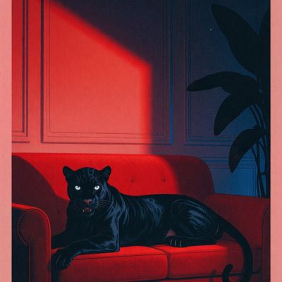 Black Panther on Red Couch