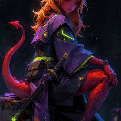 Cyberpunk Warrior with Dragon Tail